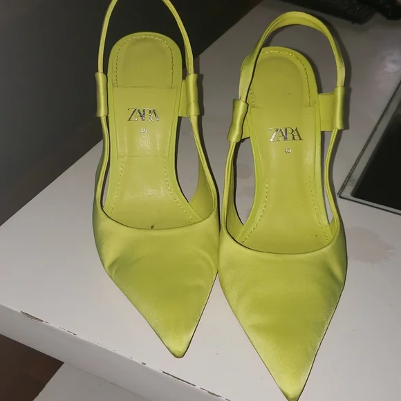 Zara Shoes Zara Satin Heels Neon Yellow Poshmark